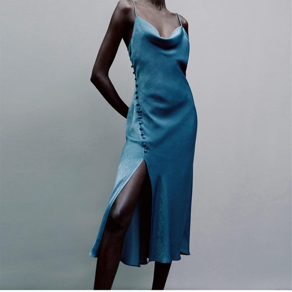 Zara midi blue satin dress